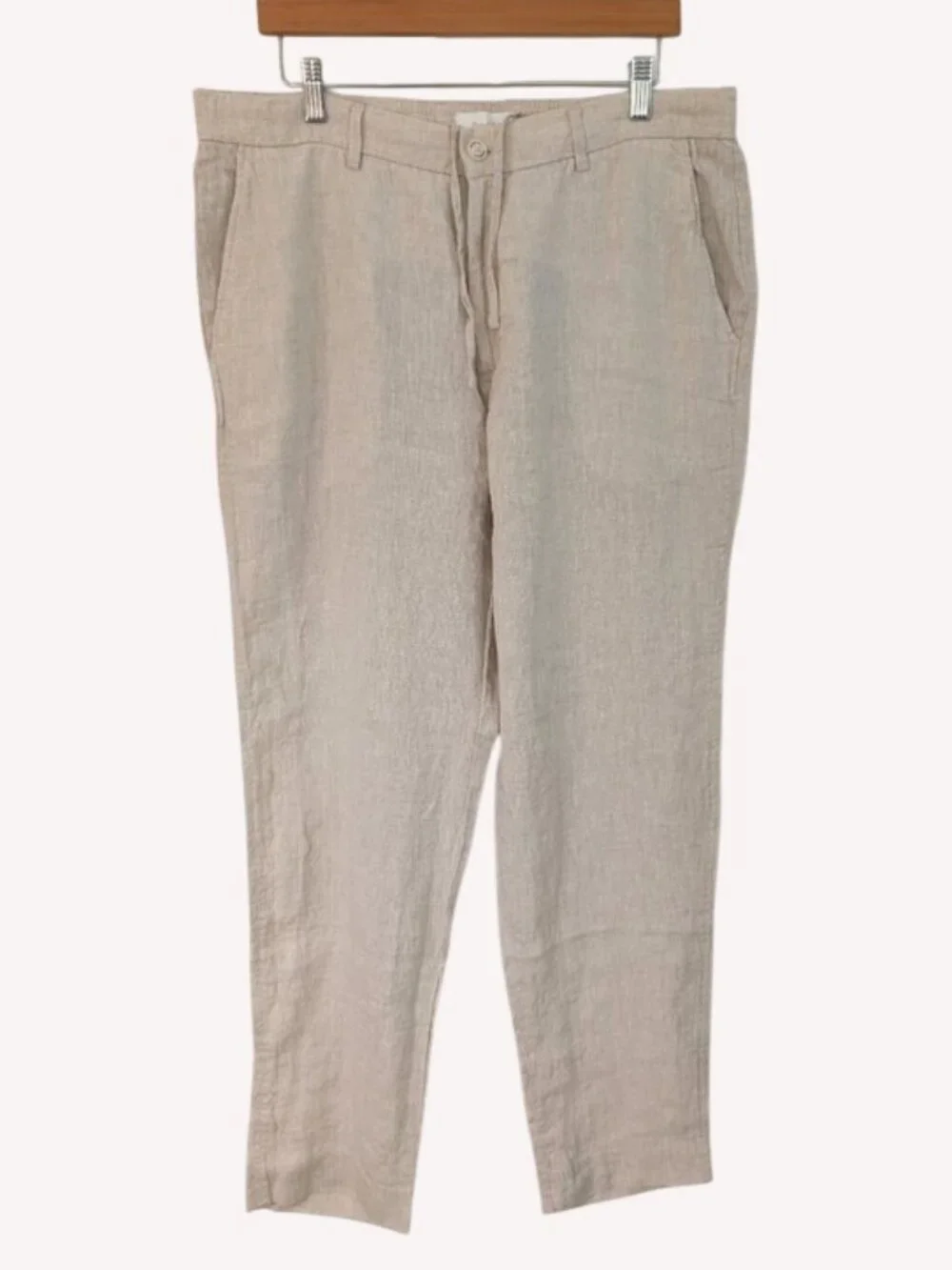 Porter & Ash Men's 100% Linen Casual Pants Pockets- Natural Beige 38